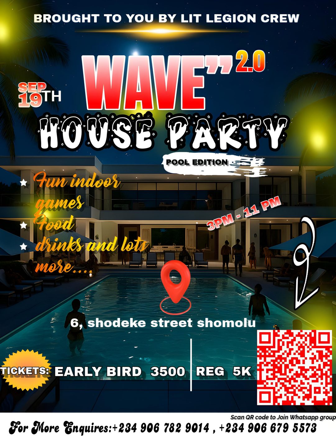 Wave 2.0 House Party pool edition event flyer